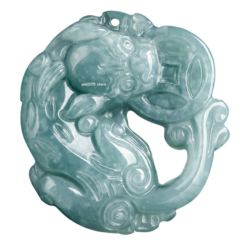 Natural Grade A Jade Jadeite Jade Women Men Blue Pixiu Coin Pendant