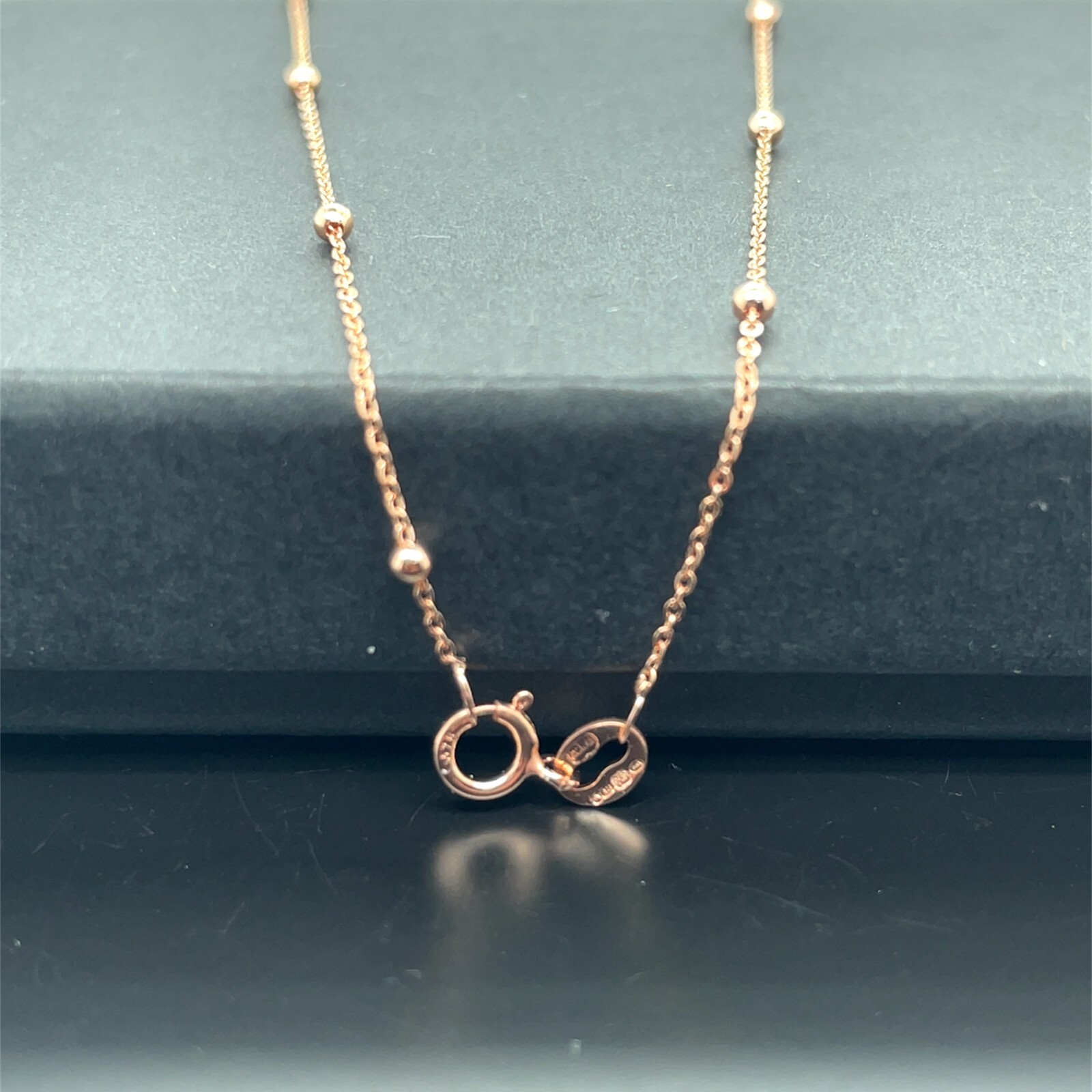 9ct Rose Gold Flat Trace Bead Chain Necklace 2mm Ladies Womens 16 18 20 22 24″