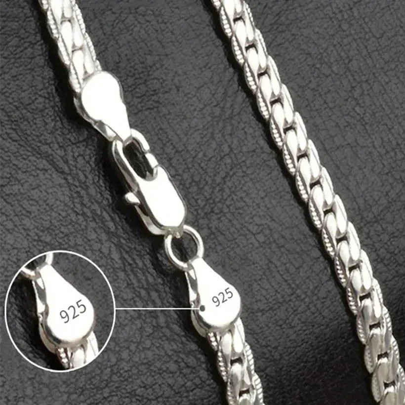 5mm Lace Edge Necklace 925 Sterling Silver 18K Gold Chain Jewelry