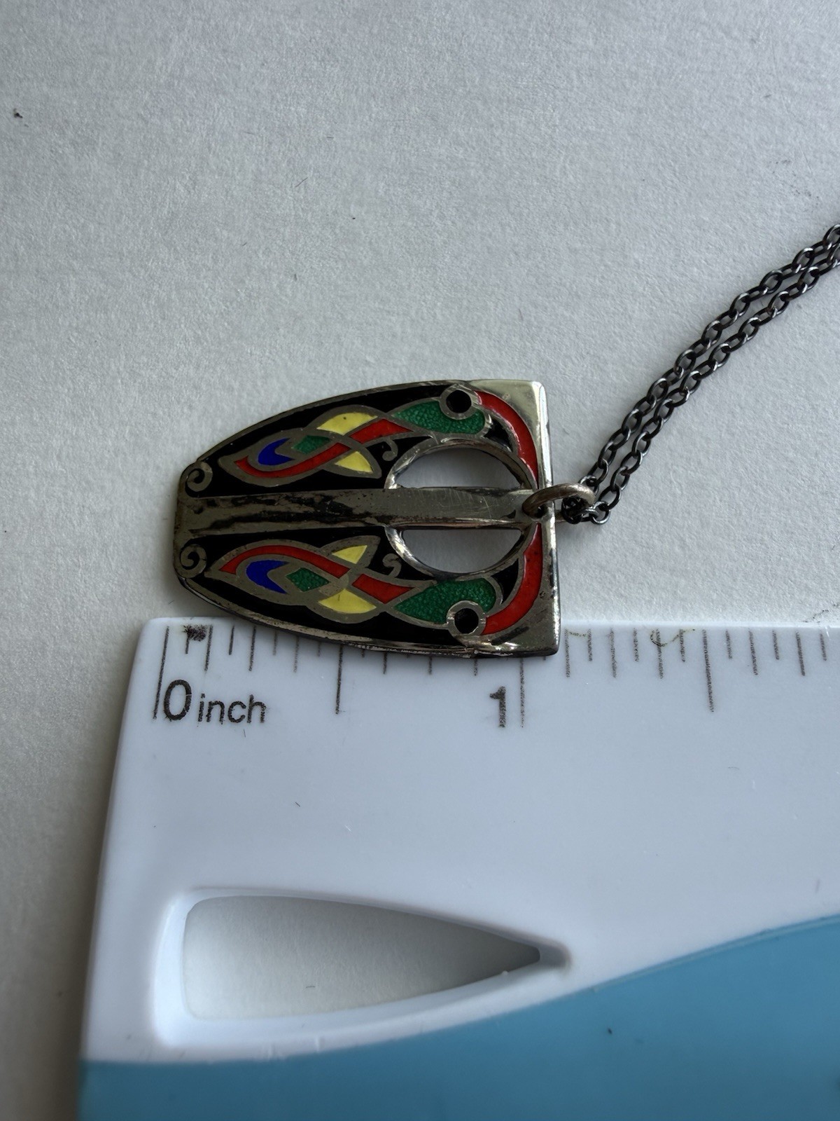 Vintage 925 Sterling Silver Enamel Celtic Shield Pendant Necklace Hallmarked