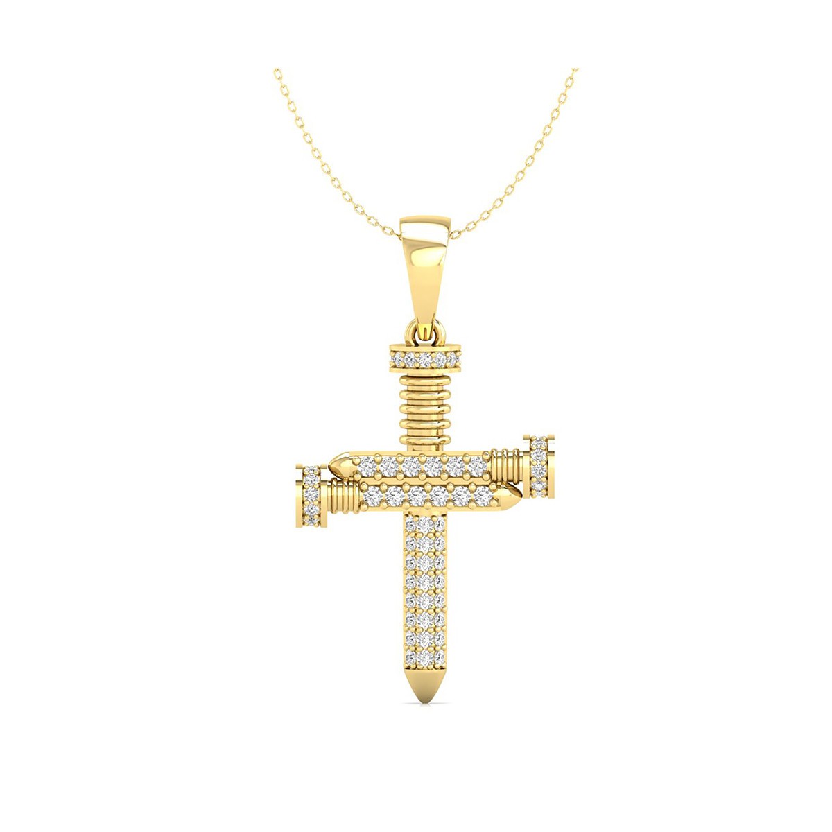 0.60 CT E-F/VVS Round Lab Grown Diamond 14K Gold Engagement Nail Cross Pendant