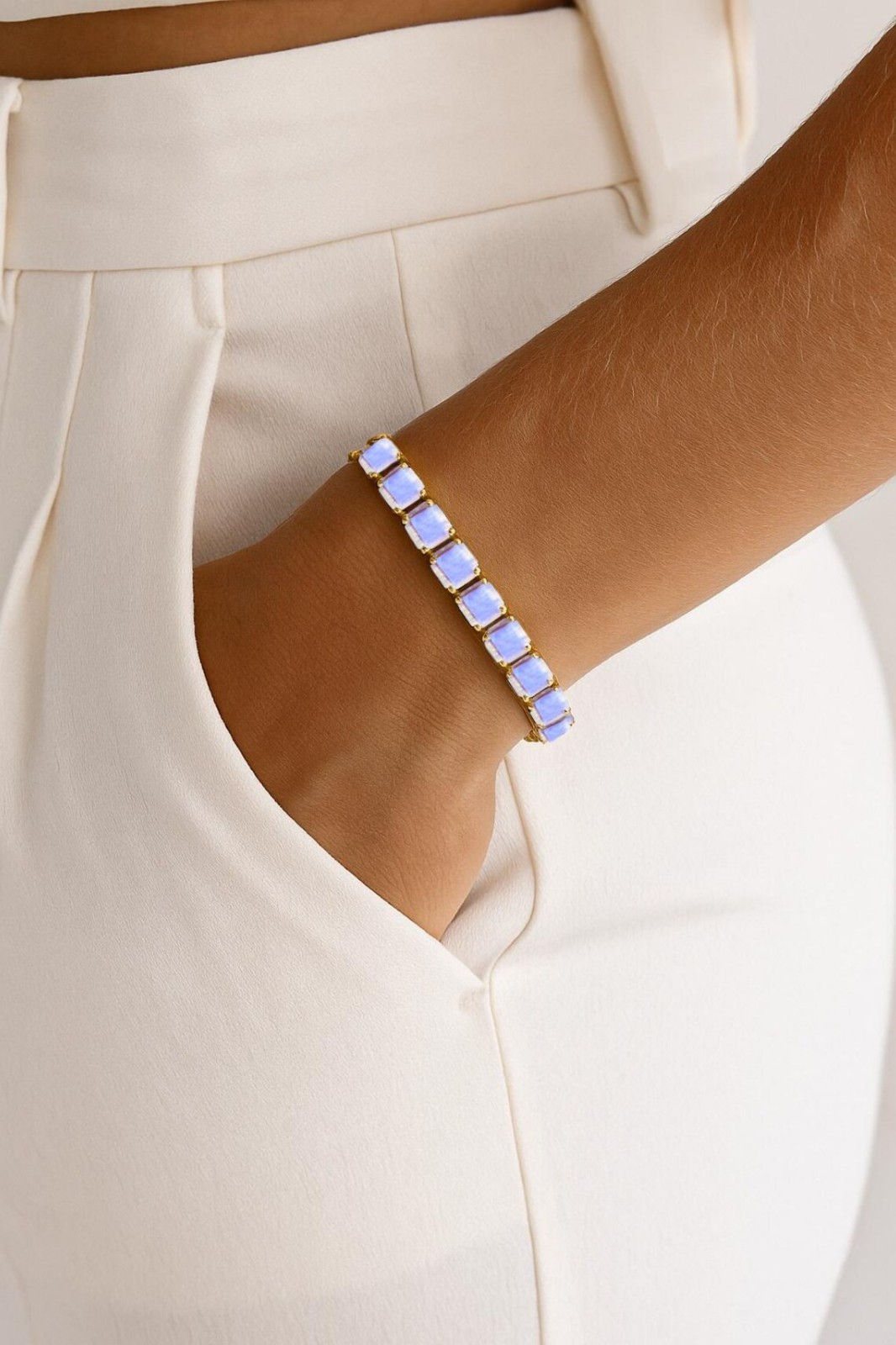 White Rainbow moonstone tennis bracelet October bracelet jewelry 18k solid gold