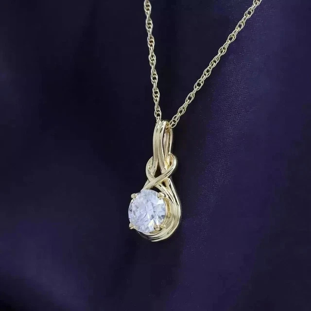 14K Yellow Gold Plated Round Lab Grown Diamond Delicate Solitaire Pendant Silver