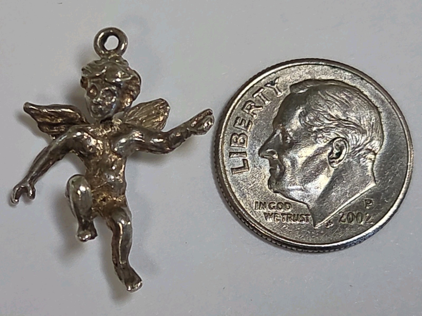 Sterling Silver ~ Cherub Guardian Angel Charm Pendant ~ VINTAGE