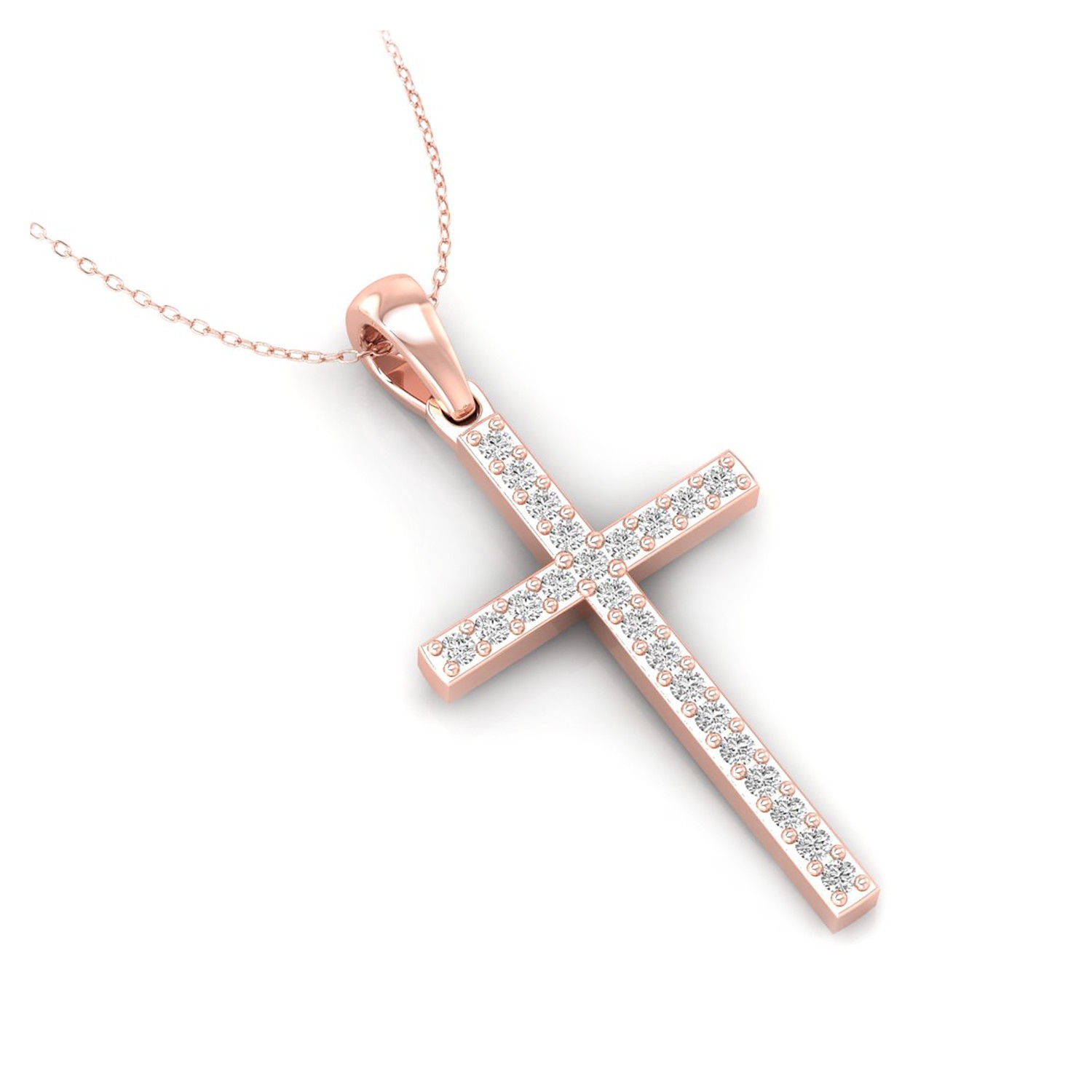 Round Cut Lab Grown Diamond 14K Gold Minimalist Cross Fine Pendant For Gift