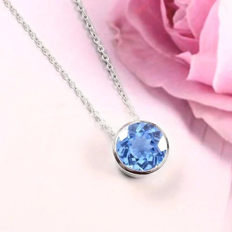 11 Ct Certified Natural Blue Sapphire Pendant in 925 Sterling Silver with Chain