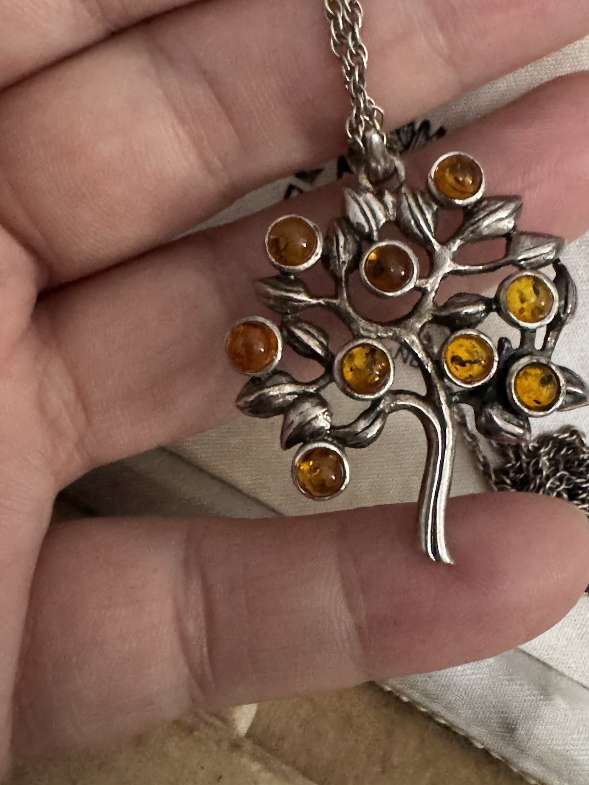 Sterling Silver Real Baltic Amber Tree of Life Pendant and Necklace.