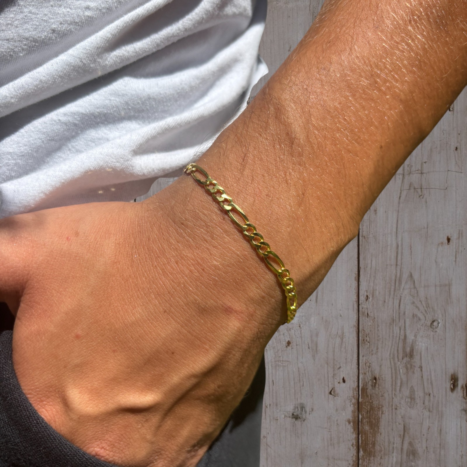4mm Figaro Bracelet Link – Real Solid 925 Sterling Silver Or 14k Gold Vermeil