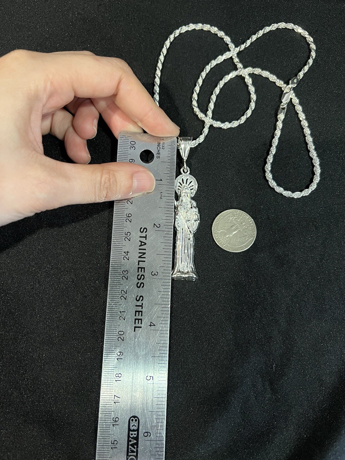 925 Sterling Silver Mens Womens Santa Muerte Grim Reaper & Rope Chain 20 26 30