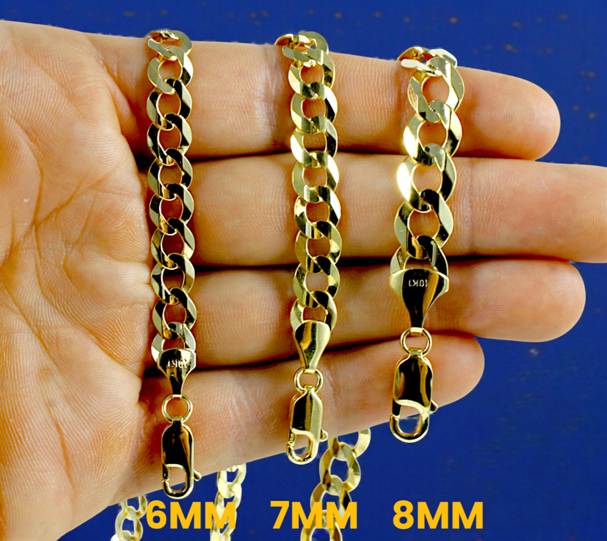 10K Yellow Gold SOLID Curb Cuban Necklace Bracelet Chain Link Real 2-9mm 7″-30″