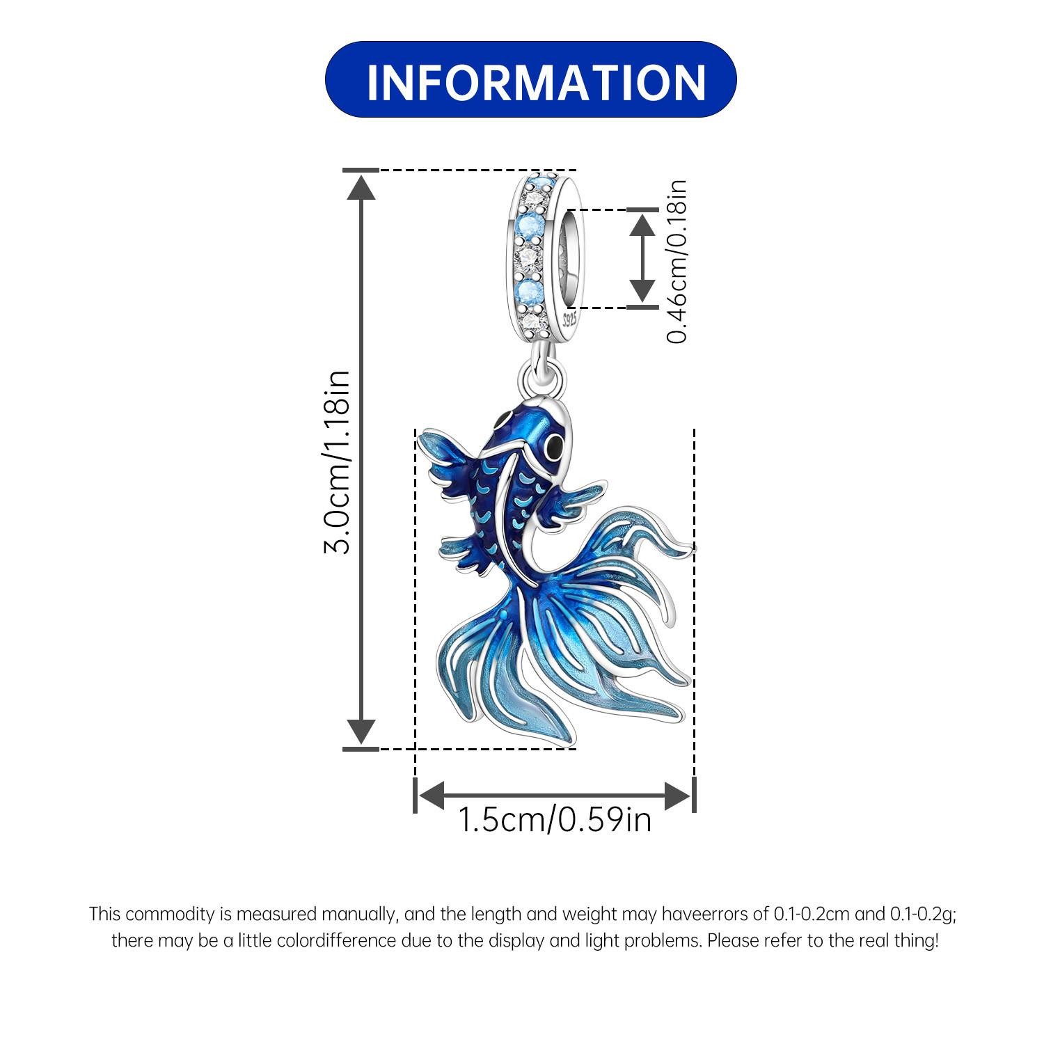 Blue Charm 925 Sterling Silver Ocean Pearls Betta Fish Pendant Birthday Party Gi