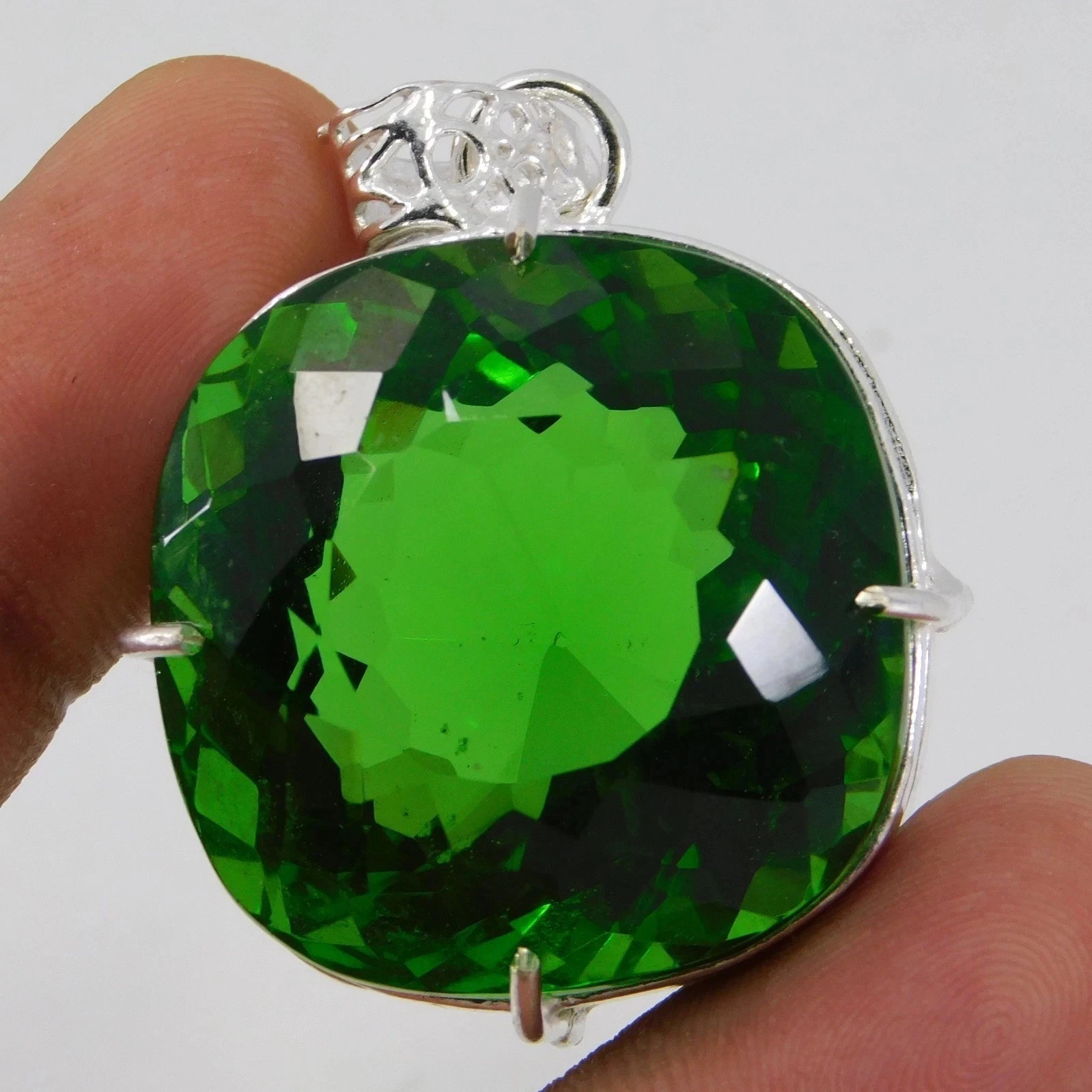 Certified 100 Ct Green Color Tsavorite Garnet Pendant Cushion Natural Gemstone