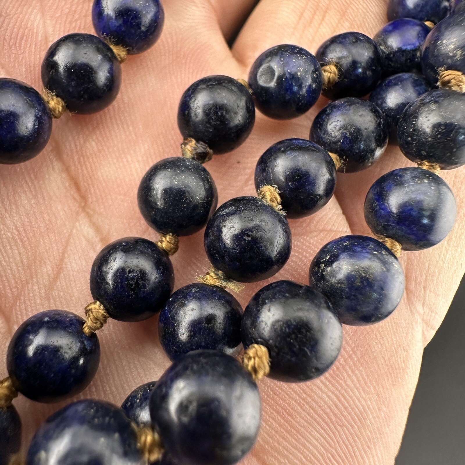 Antique Natural Lapis Lazuli Stone Beaded Necklace Rare