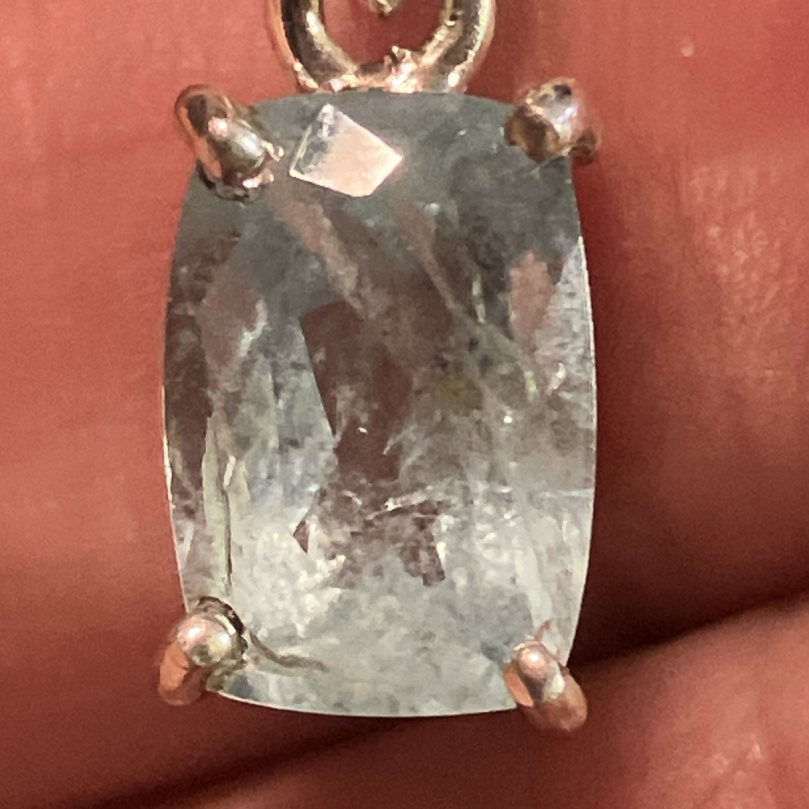 LUX Sterling Silver 925 Cushion Aquamarine Pendant Prong setting 18″ Chain Blue