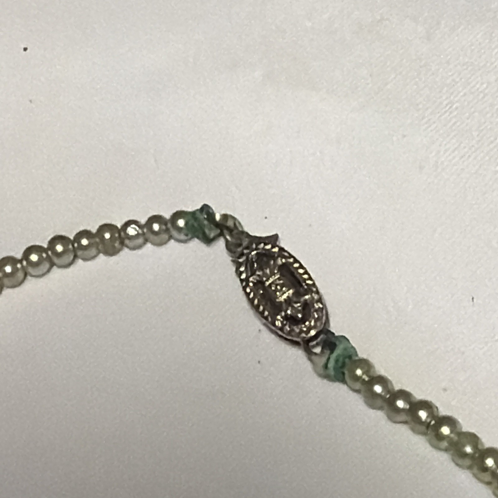Vintage Deltah Simulated Pearl Necklace Sterling Rhinestone Clasp Original Tag