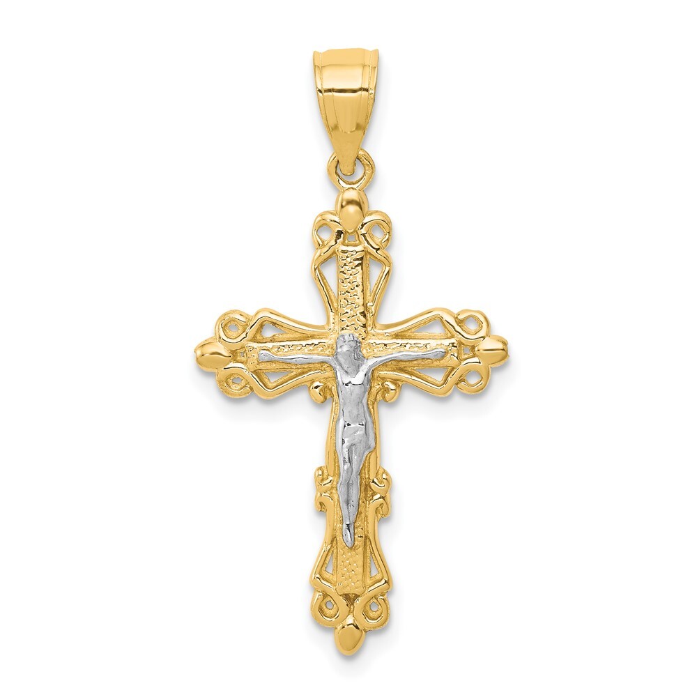 10k Two-tone Gold Crucifix Pendant for Women 1.4 gram, L-1.38 In, W-0.75 In