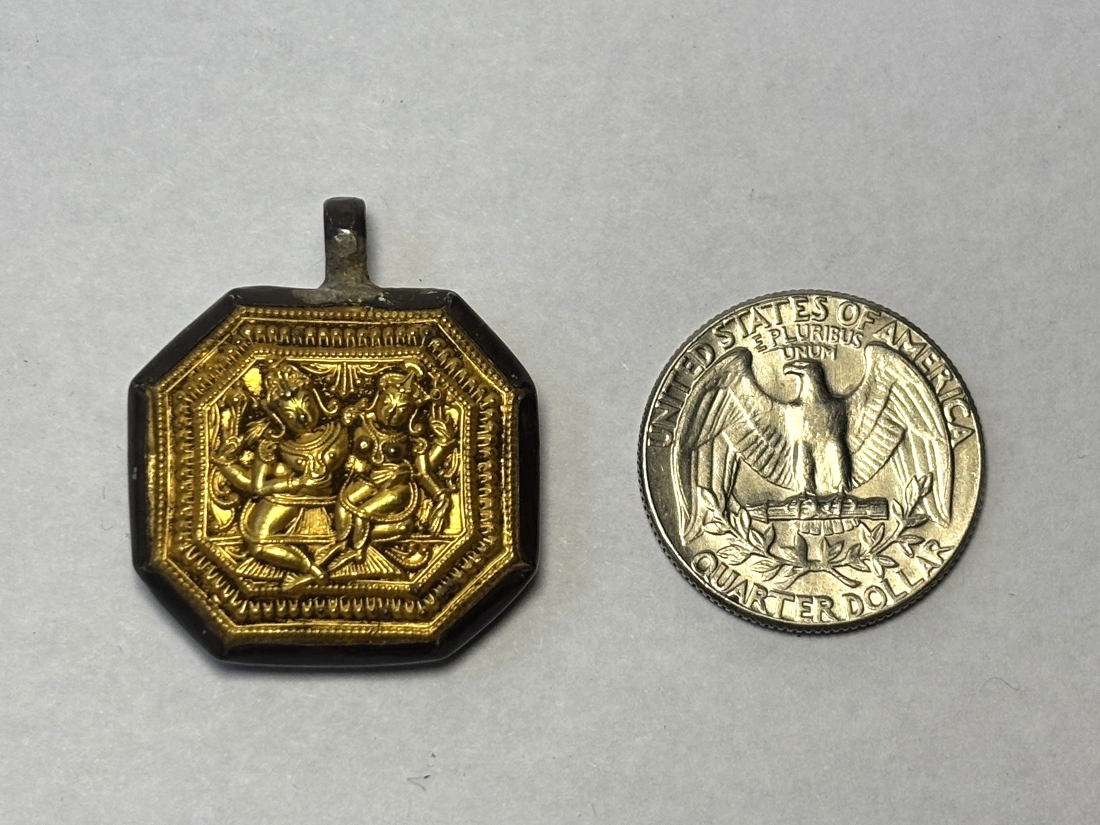 Lakshmi and Vishnu Sterling Silver Pendant Handcrafted 18K Gold Foil 1×1″