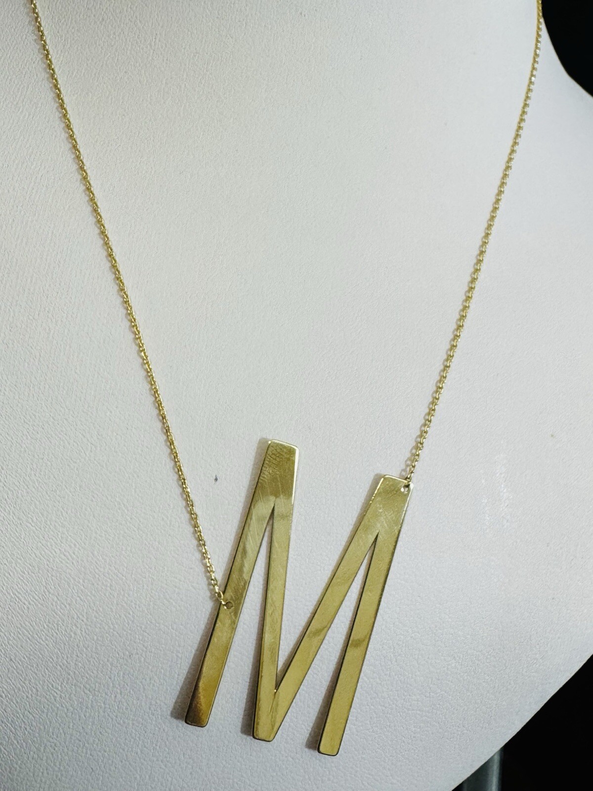 18K 750 Dubai Fine Gold Letter M initial Necklace 16.5/17.5” Long 1mm 5.2g