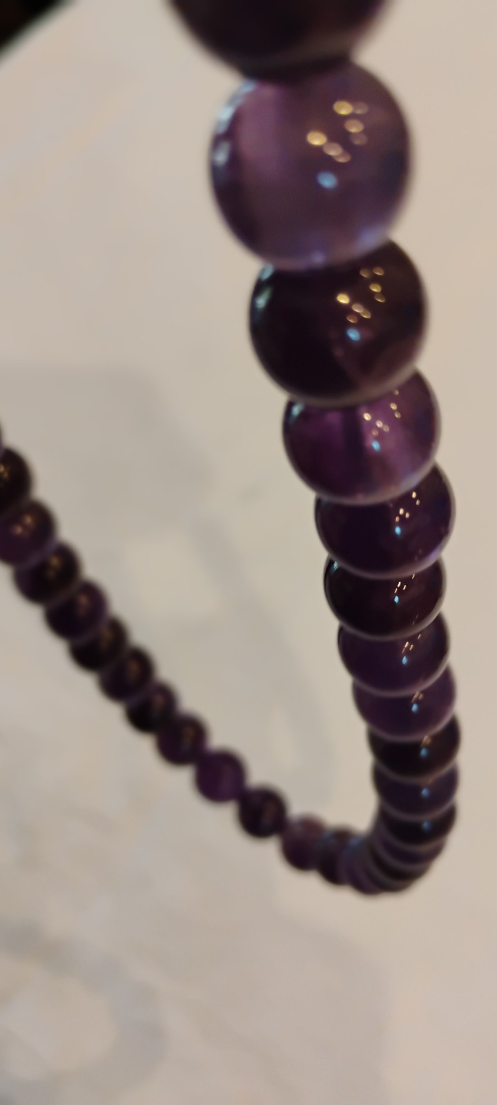 20″ Long Amethyst 12mm Bead Necklace, Signed F P China
