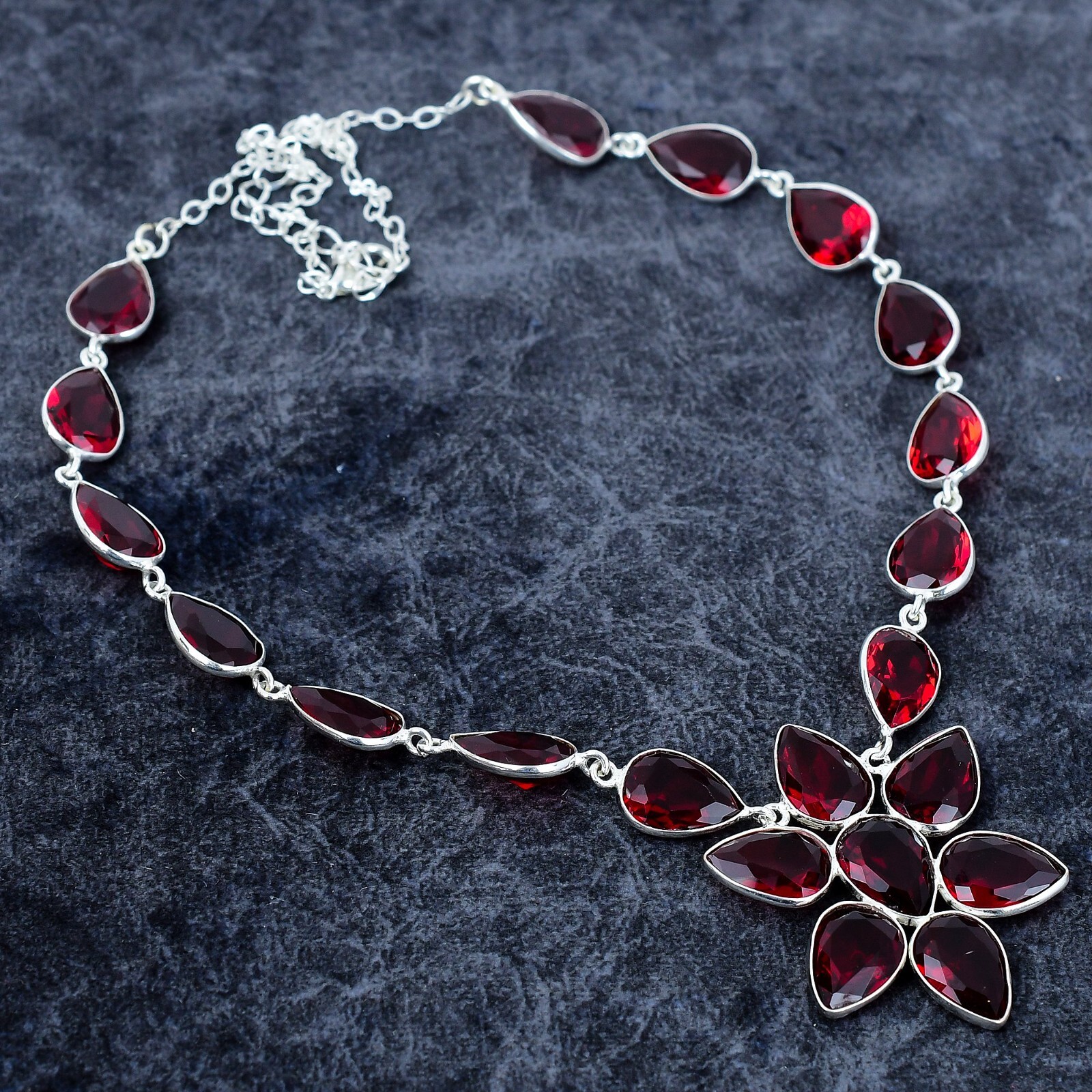 Garnet Gemstone Necklace 925 Sterling Silver Jewelry Ethnic Gift For Her – 18″