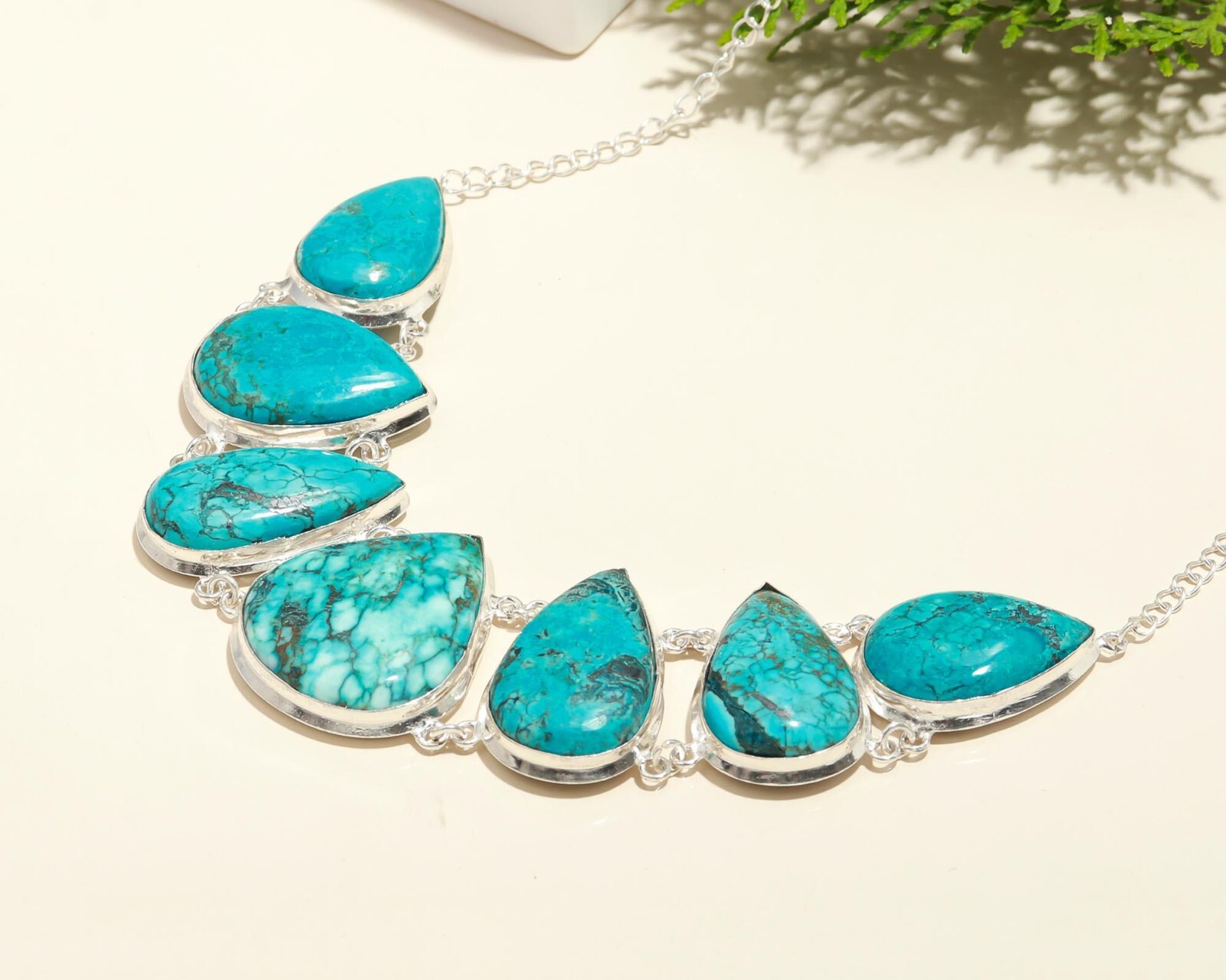 Natural Tibetan Turquoise Gemstone 925 Sterling Silver Necklace Jewelry For Her