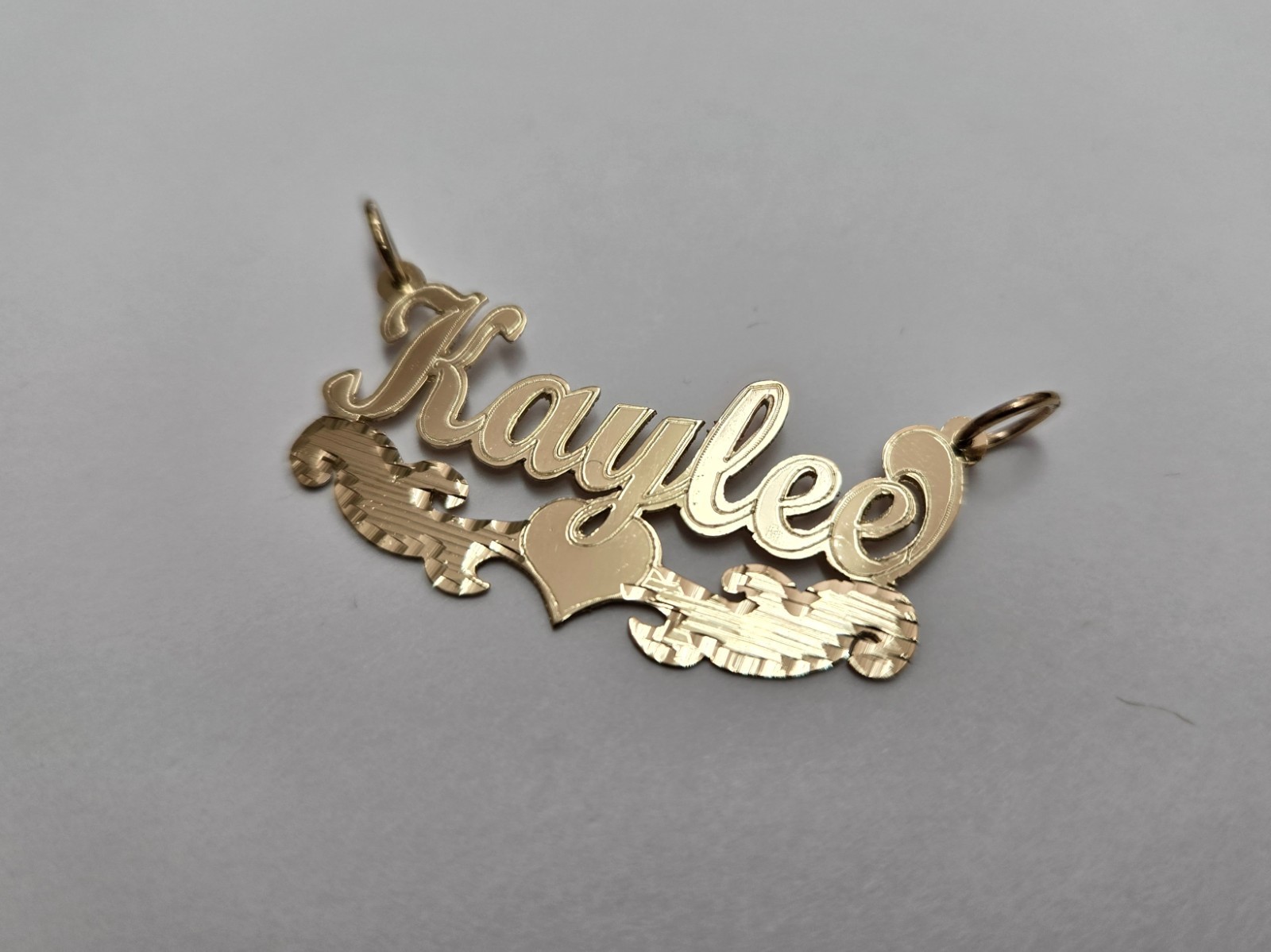 10K Solid Gold Personalized Cursive Name Pendant with Heart & D/C Underline