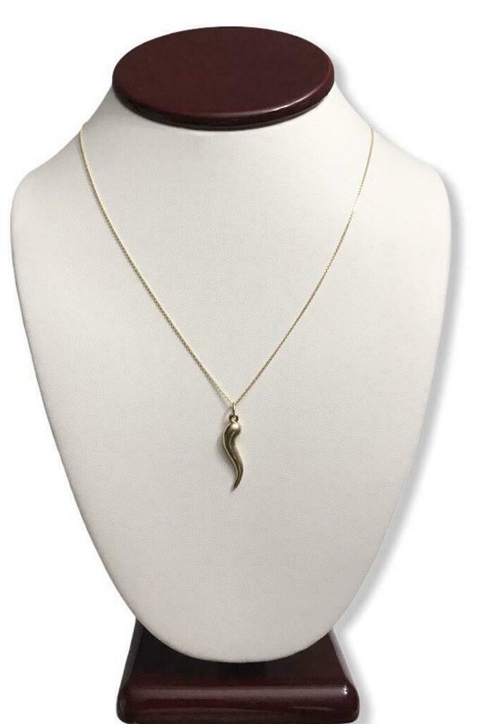 14K Real Gold Italian 1.06″ Horn, Cornicello, Chili Pendant/Necklace- 14kC3040