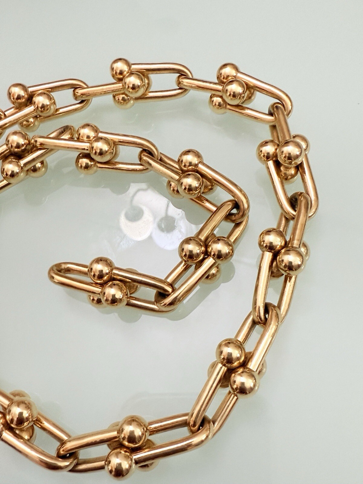 18K Pure Gold Large Horseshoe Chunky Link Chain Necklace Unisex USA