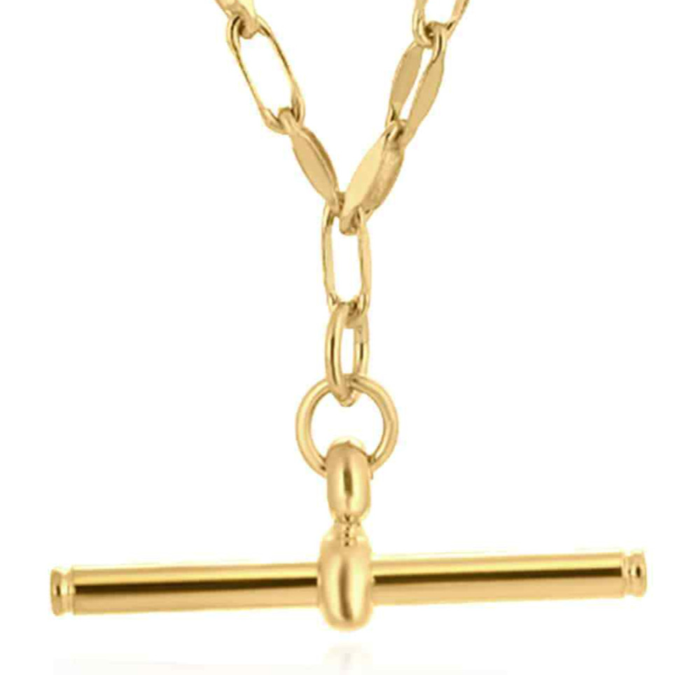 Gold Over Silver Toggle T-Bar Pendant Paperclip Chain Necklace 16″-18 Adjustable