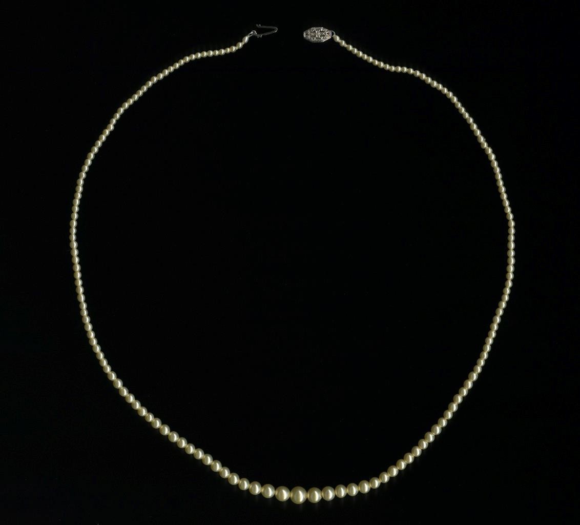 New 10K 9.4 Gram 20.5″ Solid White Gold Cream White Pearl Graduated Necklace (DU