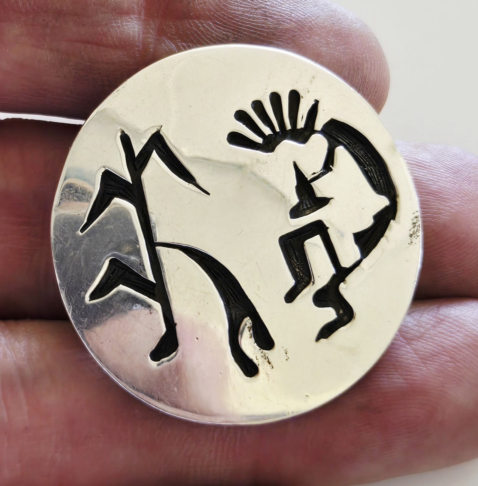 Excellent Condition DESIGNER Heavy Sterling TAXCO Kokopelli Pin Pendant
