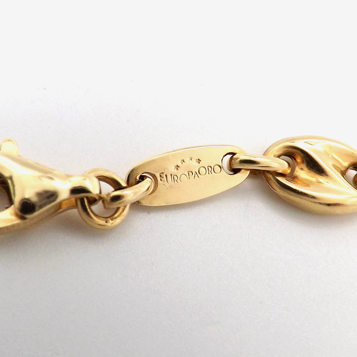 Solid 18K Gold Mariner Coffee Bean Link Necklace 750 Italy Europa Oro New 23.5in