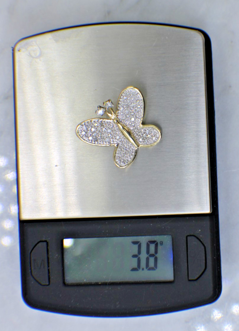 Solid 10K Yellow Gold Diamond pave Butterfly Pendant 0.32 carats Freedom Renewal