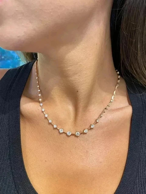 15Ct Pear Cut Lab Created Diamond Women’s Tennis Necklace 14K White Gold Plated