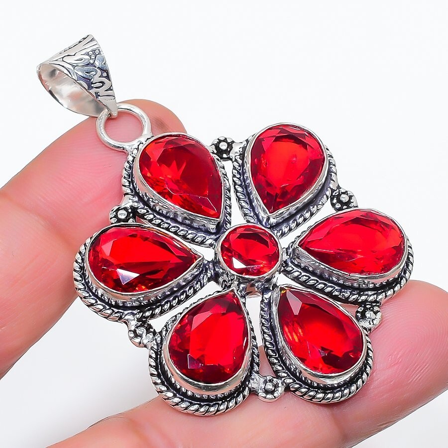 Red Garnet Gemstone Handmade 925 Sterling Silver Jewelry Pendant Size 2.5″