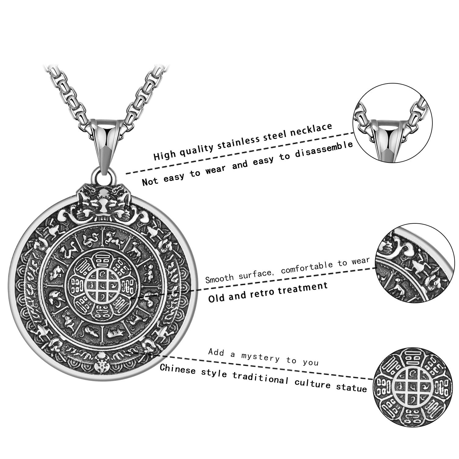 Tibetan Buddhist Necklace for Women, Om Tantra Stainless Steel Pendant Talisman