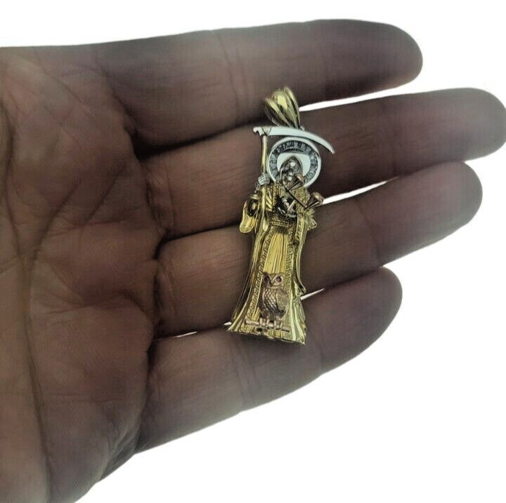 Santa Muerte Holy Death Grim Reaper Charm New 3D 2 In Long Pendant Real 14k Gold