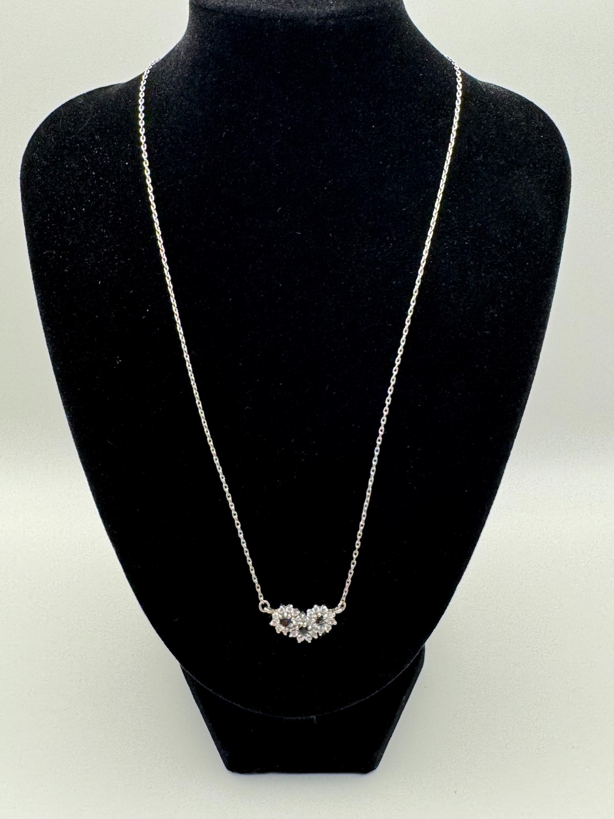 Nikolas Sterling Silver Necklace 17 In Black Clear Stone Cluster Pendant Vintage