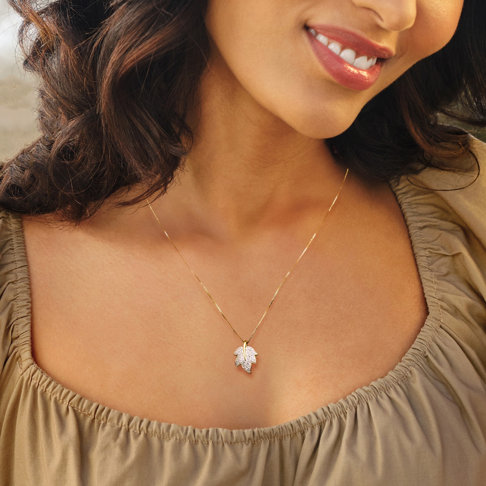 Ross-Simons Diamond Leaf Ncklc in 18k Gold Plate 18 inches