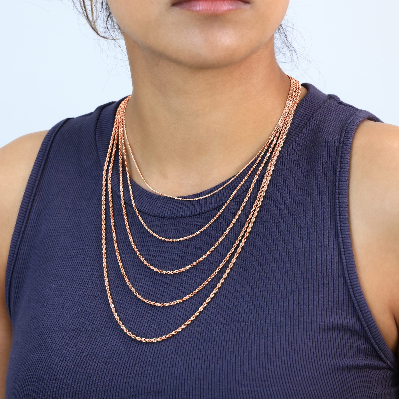 10K Rose Gold 1.5mm-6mm Diamond Cut Rope Chain Necklace Mens Womens 16″-30″