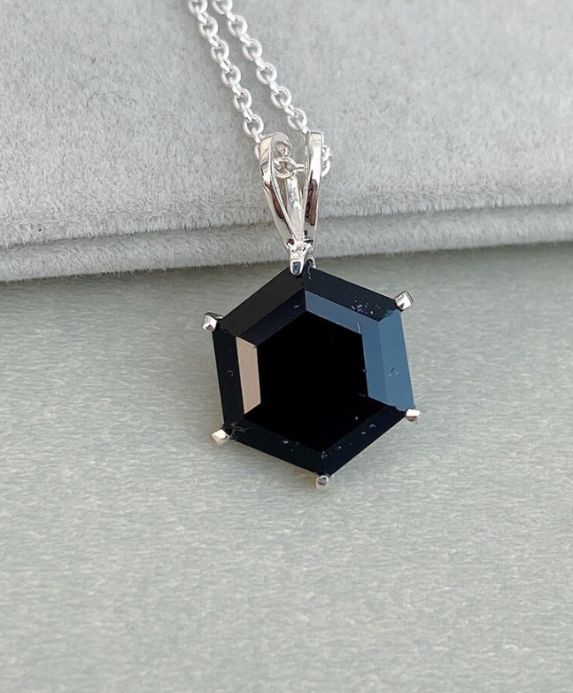 Hexagon Black Onyx Gemstone Necklace 925 Silver Elegant Onyx Jewelry For Unisex