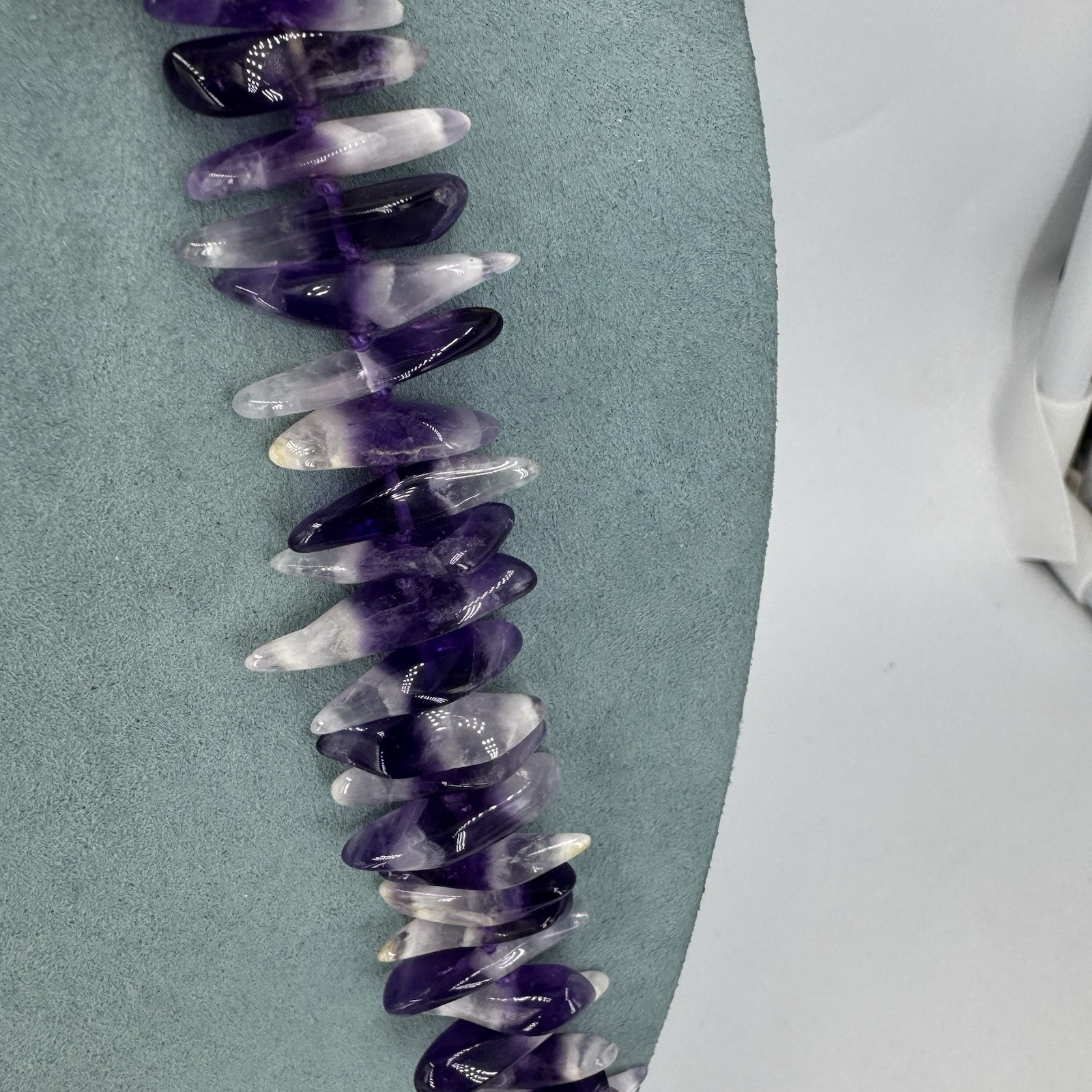 9ct gold ametyst gemstone necklace dog tooth long purple layer chunky 30”