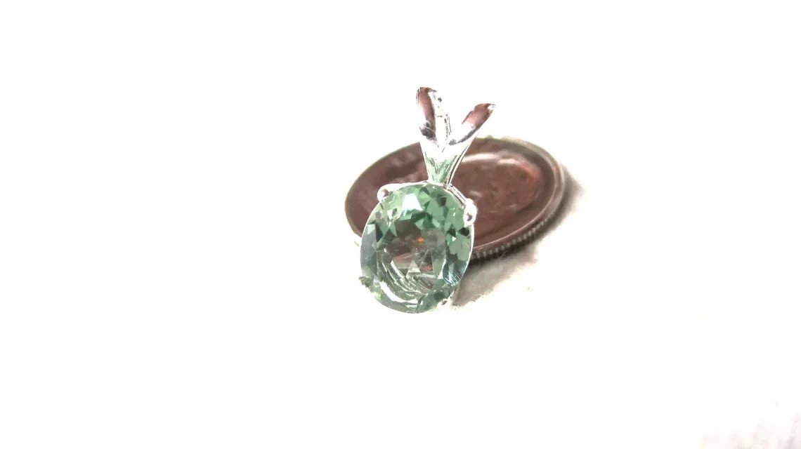 Natural Prasiolite Pendant Necklace 9x7mm Oval VVS Brazil Gem 925 Sterling Silve