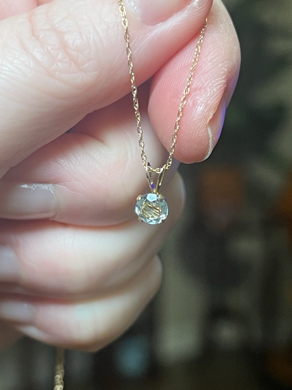 14K Yellow Gold Aquamarine Solitaire March Birthday Anniversary Pendant Necklace