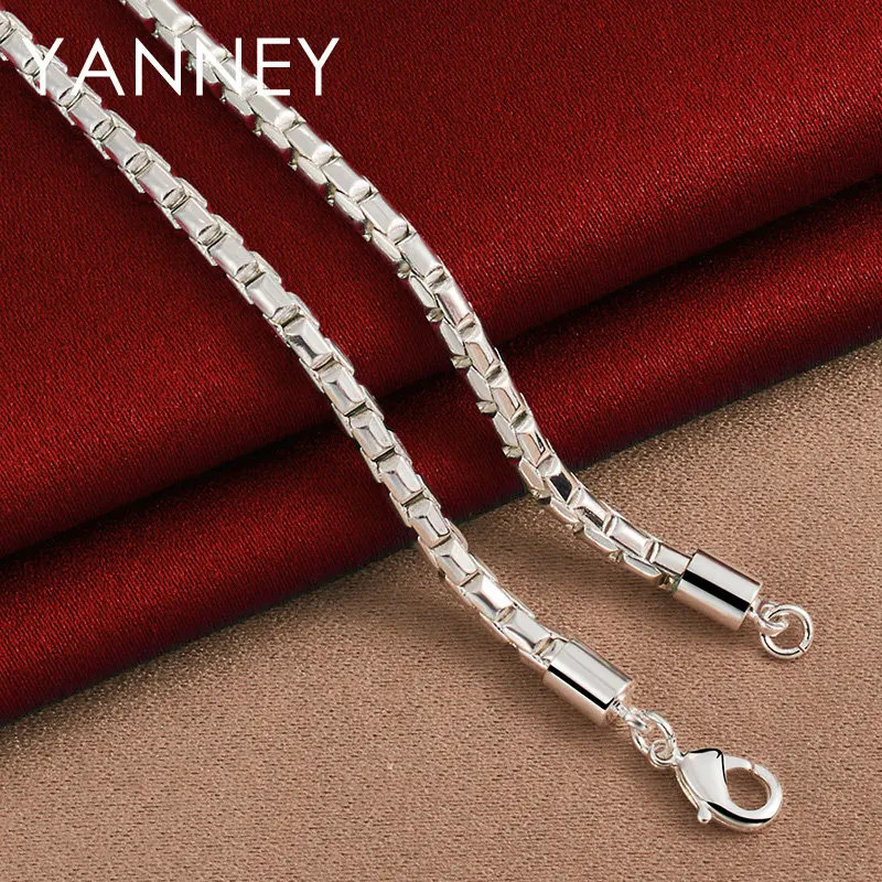 925 Sterling Silver 4MM Box Chain Necklace 18″ Men Women Hip Hop Jewelry Gift