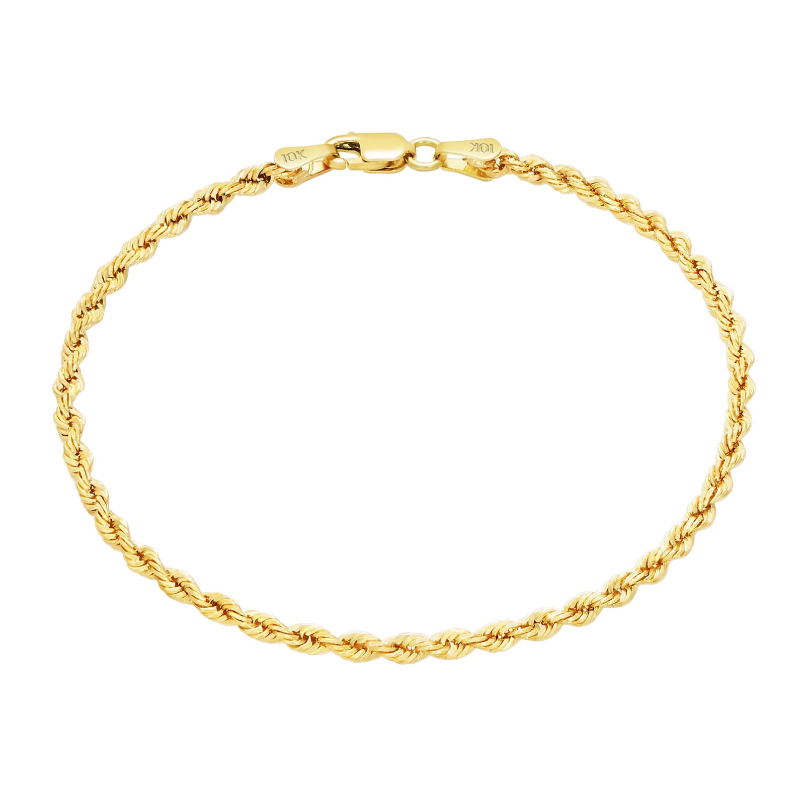 10K Yellow Gold Diamond Cut Rope Chain Bracelet 2mm-10mm Men Women 7″ 7.5″ 8″ 9″