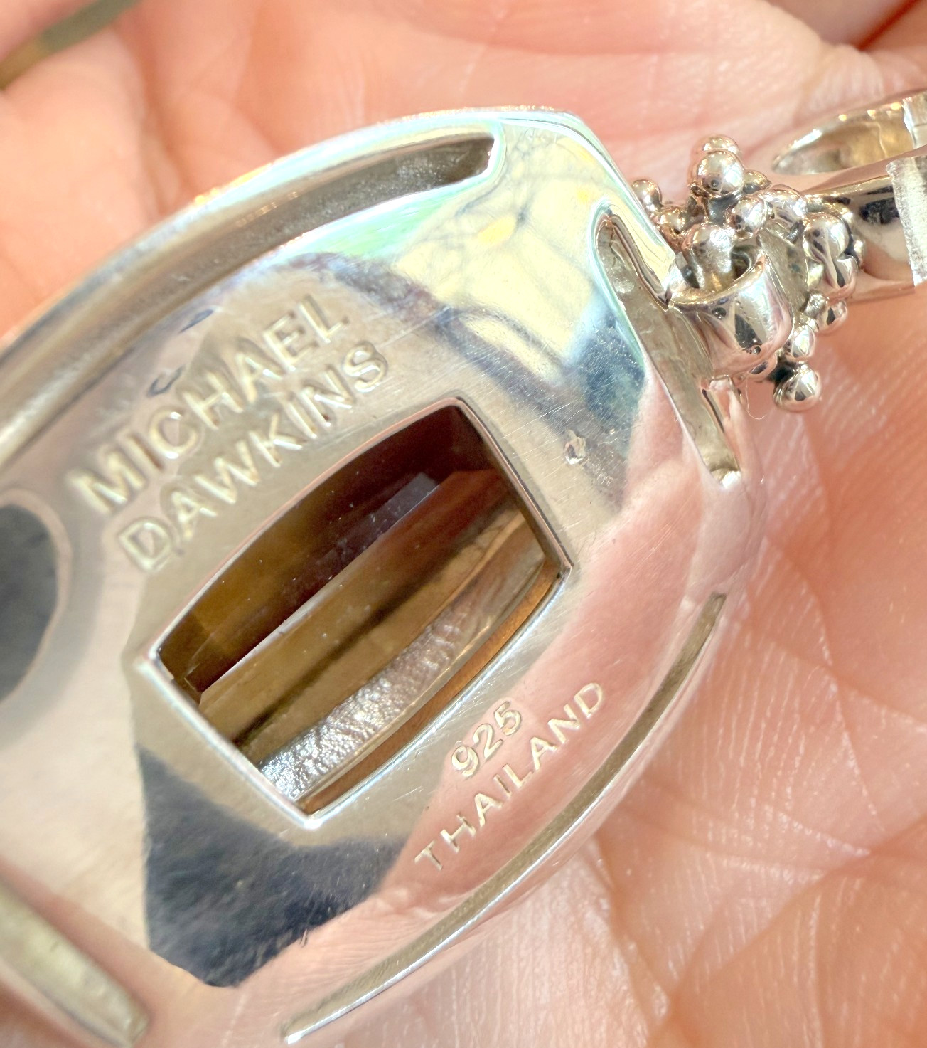 Michael Dawkins Sterling Silver 925 Citrine Rectangle Pendant Enhancer 18.28g
