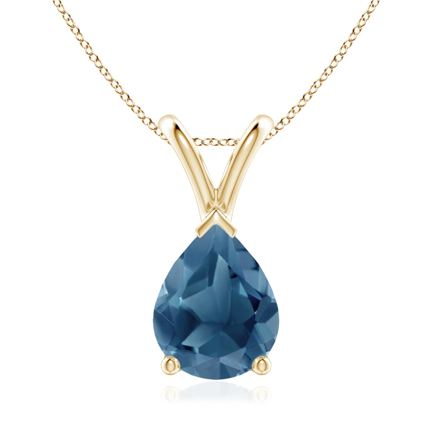 Angara Natural Pear-Shaped 1.9 ct London Blue Topaz Pendant in 14K Yellow Gold