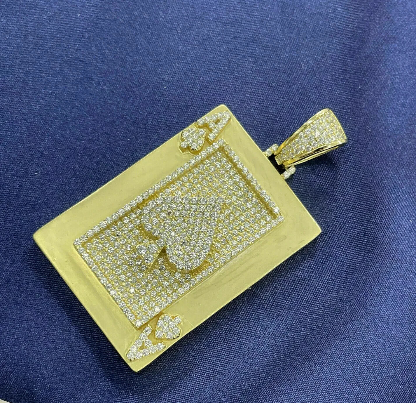 14K Yellow Gold Finish Diamond Hip Hop Ace of Spades Poker Card Charm Pendant