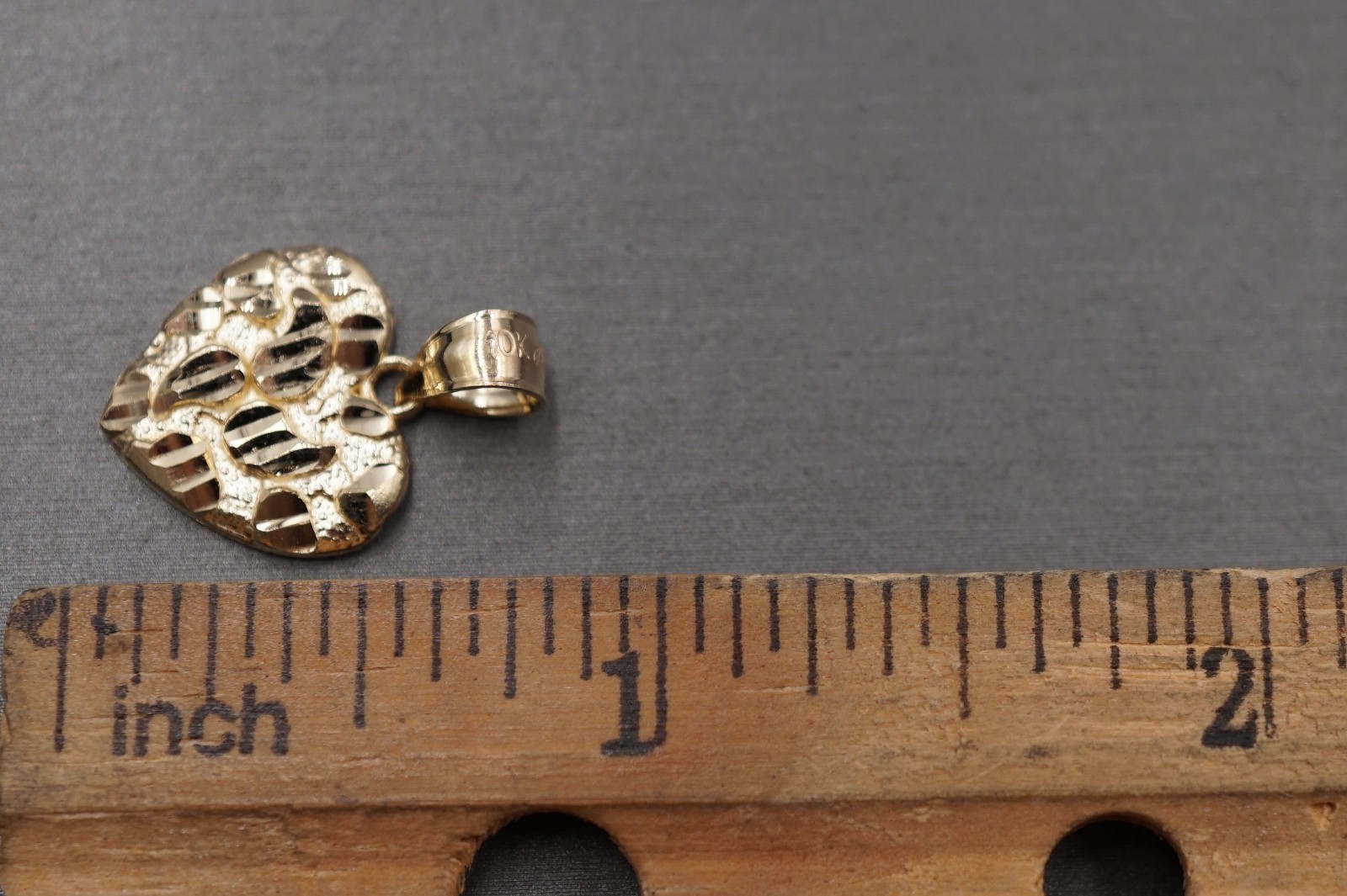 10K Solid Yellow Gold Diamond Cut Nugget Heart Charm Pendant. 3 Sizes